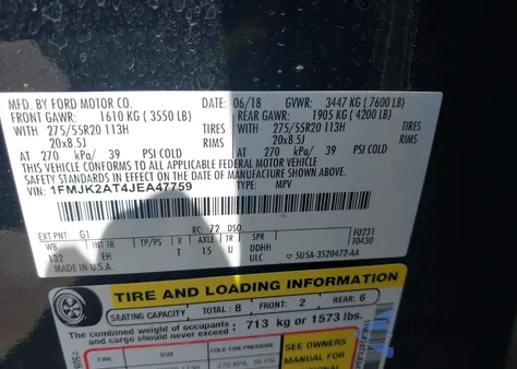 2018 Ford Expedition Max Limited from USA, damaged, VIN 1FMJK2AT4JEA47759